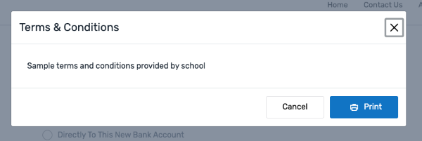 The Terms and Conditions pop-up that includes your selected text.